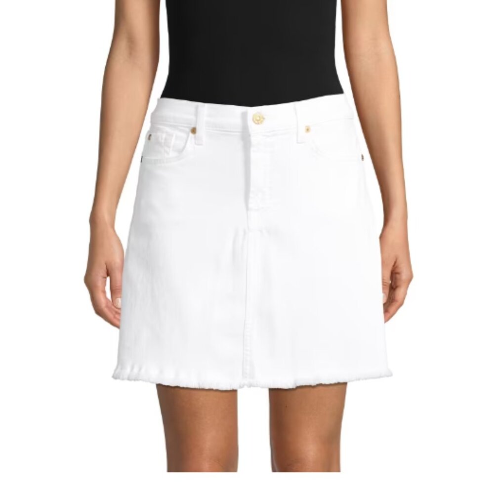 7 For All Mankind ​Frayed-Hem Cotton Denim A-Line Skirt